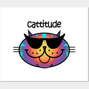 Cattitude 2 - Dark Rainbow Stripe Posters and Art